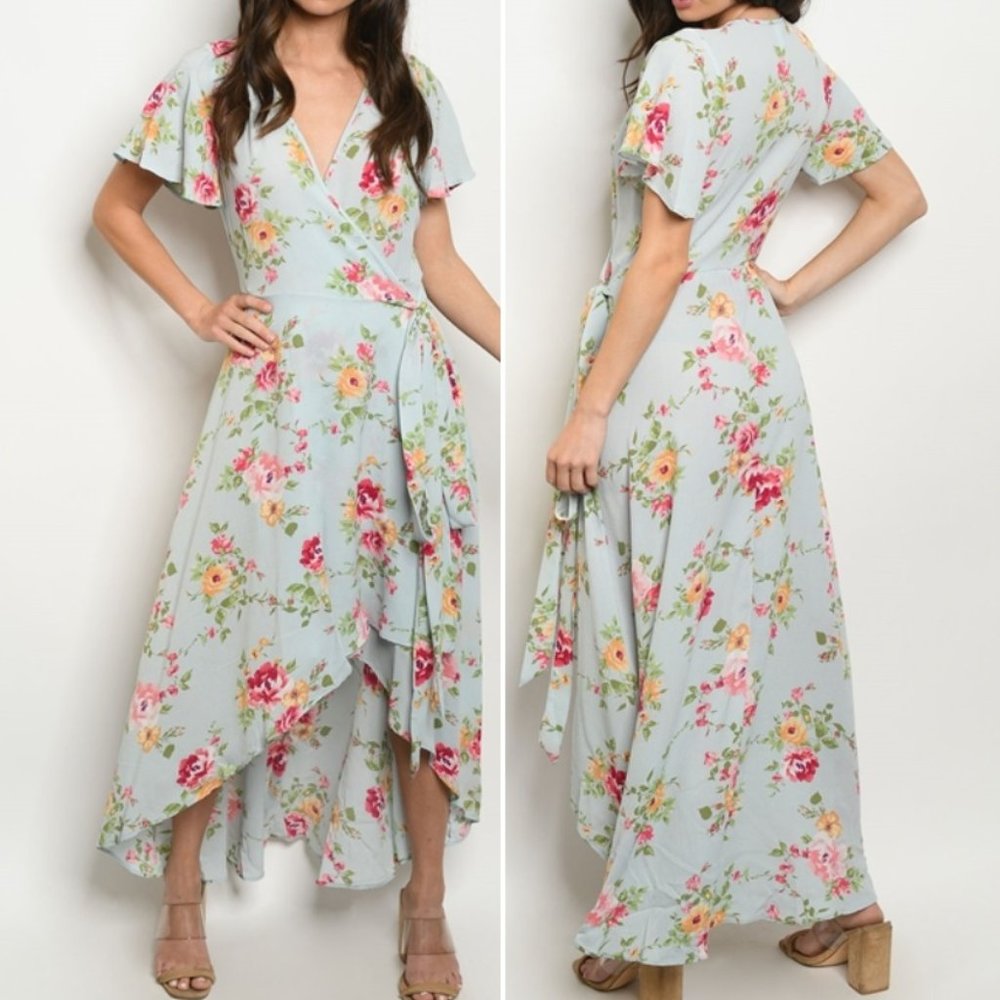 #52 FLORAL PRINT WRAP DRESS - Picture 1 of 9
